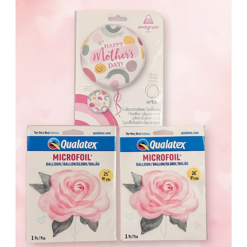 Mother’s Day 3 Balloon Set – Rose Balloons & Anagram Happy Mother’s Day Orbz